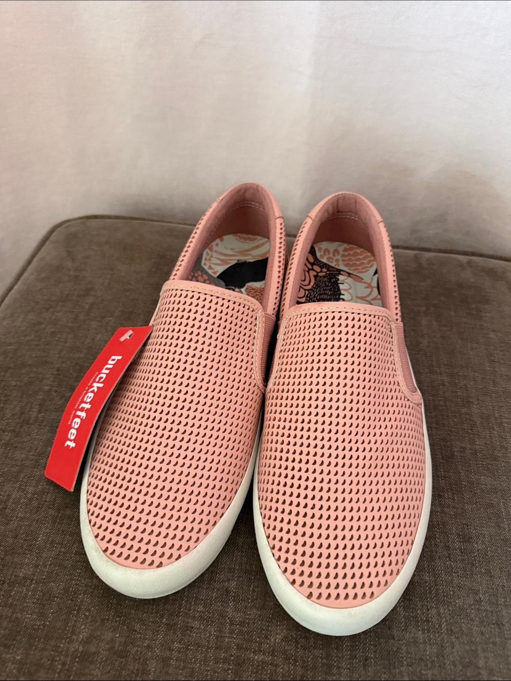 Bucketfeet Pink Slip-On Leather perforated Sneakers